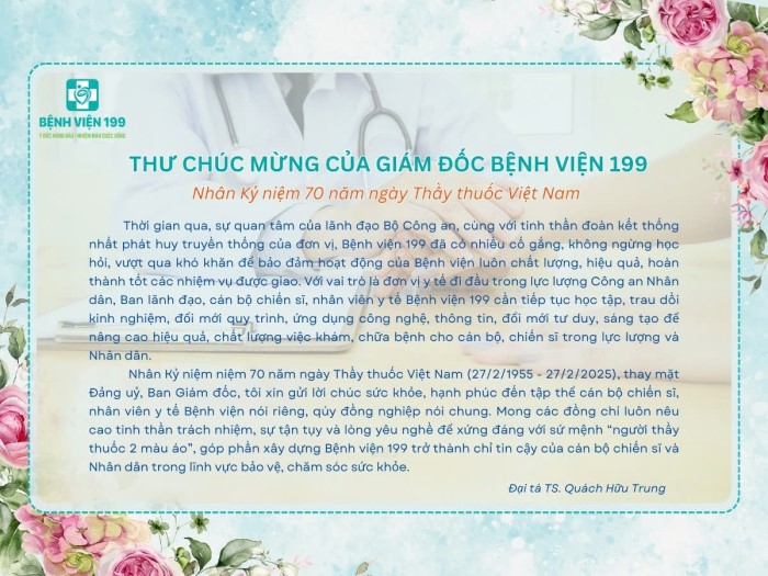 Thư chúc mừng của Giám đốc Quách Hữu Trung nhân Kỷ niệm 70 năm ngày Thầy thuốc Việt Nam